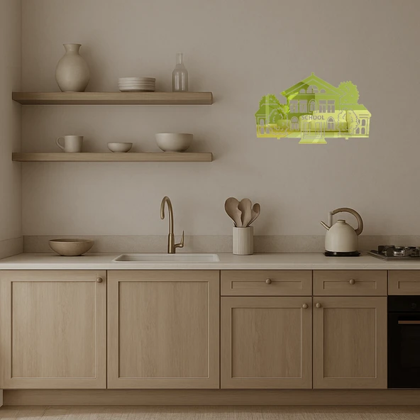 Modern Okul Binası Dekoratif Altın Aynalı Tablo - 3