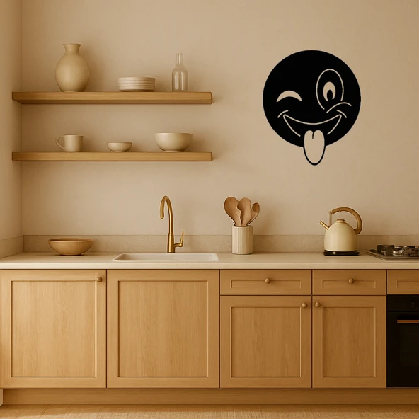 Dil Çıkaran Göz Kırpan Emoji MDF Dekoratif Tablo - 2