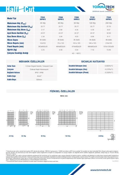 TommaTech 240Wp 48PM M12 HC-MB Güneş Paneli - Resim 3