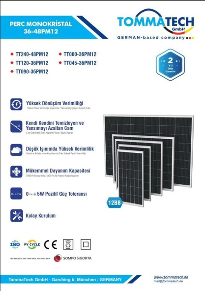TommaTech 240Wp 48PM M12 HC-MB Güneş Paneli - Resim 2