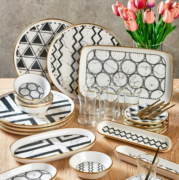 Fecra Feza 35 Parça Gold Fileli Kahvaltı Seti - 3