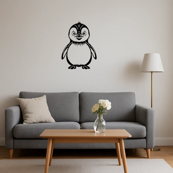 Sevimli Penguen Tasarımlı MDF Duvar Dekoru - 4