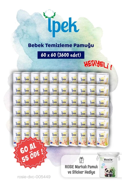 60'lı İpek 60 AL 55 ÖDE Bebek Temizleme Pamuğu ve Rosie Pamuk hediye ürün görseli