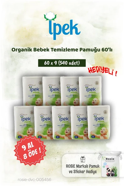 İpek Organik 9 AL 8 ÖDE 60'lı Bebek Temizleme Pamuğu ve Rosie Pamuk hediye ürün görseli