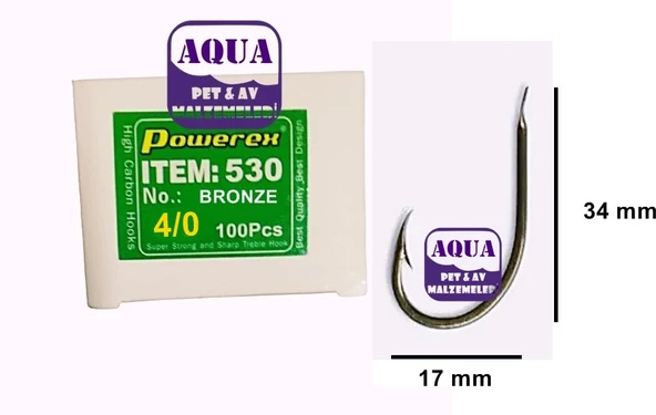 Powerex 530 model 4/0 Bronz Kutu Balık İğne 100 Adet - Balık İğnesi 100'lü Kutu