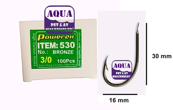 Powerex 530 model 3/0 Bronz Kutu Balık İğne 100 Adet - Balık İğnesi 100'lü Kutu