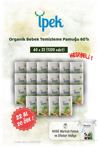 İpek Organik 60'lı 22 AL 20 ÖDE Bebek Temizleme Pamuğu ve Rosie Pamuk hediye ürün görseli