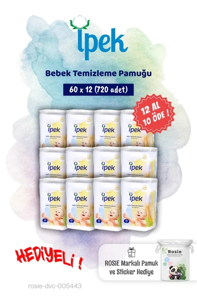 12 AL 10 ÖDE İpek 60'lı Bebek Temizleme Pamuğu ve Rosie Pamuk hediye ürün görseli