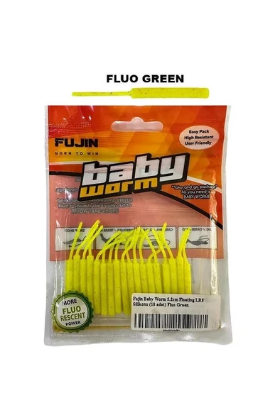 Fujin Baby Worm 5.2cm Floating LRF Silikonu (18 adet) Fluo Green ürün görseli