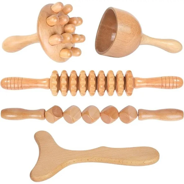 Valkyrie 5’lü Medikal Ahşap Maderoterapi Masaj Seti Vücut Şekillendirme & Derin Masaj Lenfatik Drenaj Seti