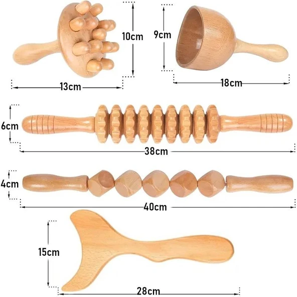 Valkyrie 5’lü Medikal Ahşap Maderoterapi Masaj Seti Vücut Şekillendirme & Derin Masaj Lenfatik Drenaj Seti - 2