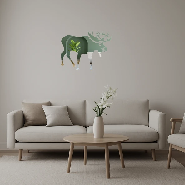 Rustik Geyik Silüeti Dekoratif Aynalı Tablo ürün görseli