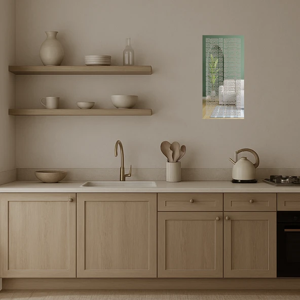 Çiçek ve Geometrik Desenli  Sanat Aynalı Tablosu - Resim 3