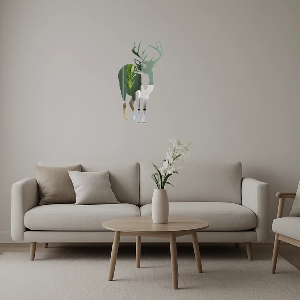 Geyik Silüeti ve Ağaç Detaylı Duvar Aynalı Tablosu ürün görseli