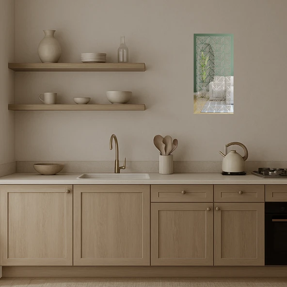 Çiçek ve Geometri Desenli Dekoratif Aynalı Tablo - Resim 3