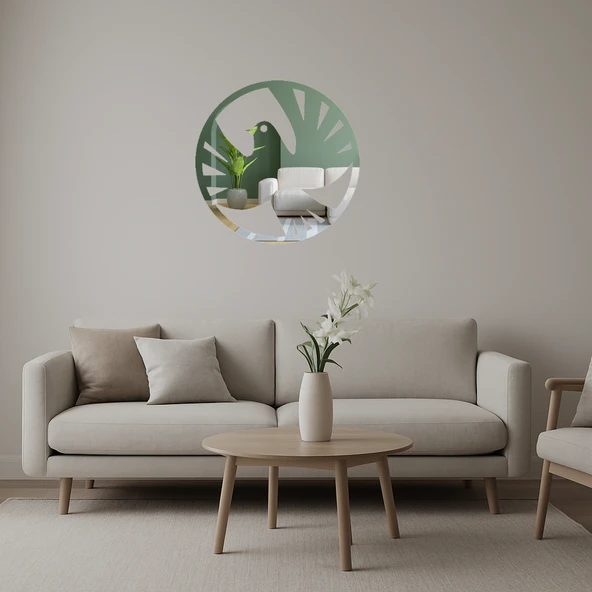 Barış Güvercini Yuvarlak Dekoratif Duvar Aynalı Tablosu ürün görseli