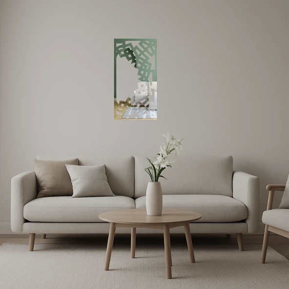 Ahşap Abstrakt Çiçek Desenli Dekoratif Duvar Aynalı Tablosu ürün görseli