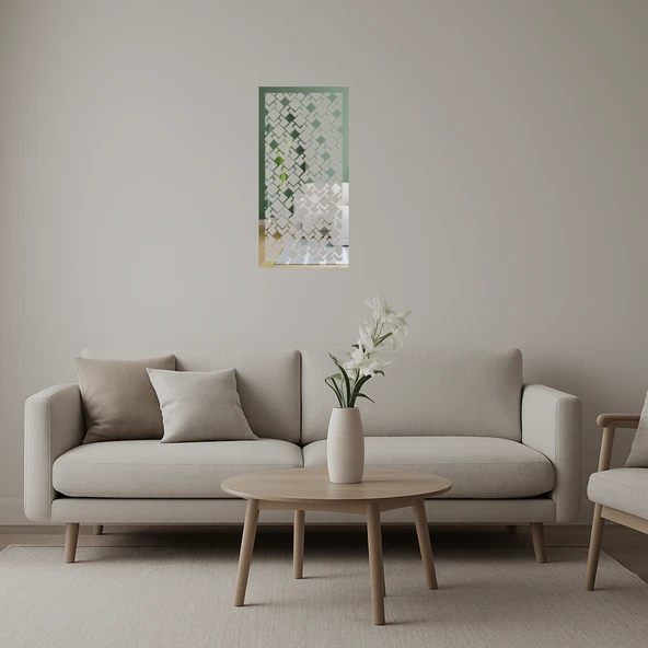 Geometrik ve Çiçek Desenli Duvar Aynalı Tabloi ürün görseli