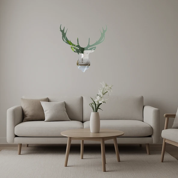 Modern Ahşap Geyik Çiftleri Dekoratif Duvar Aynalı Tablosu ürün görseli