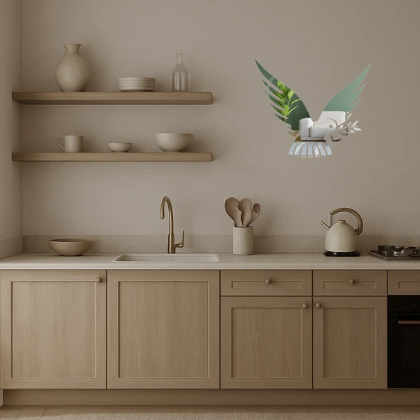 Zeytin Dalı ile Barış Güvercini Dekoratif Duvar Aynalı Tablosu - Resim 3