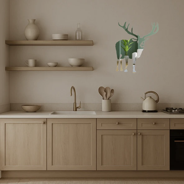 Siluet Geyik ve Ağaç Dekoratif Aynalı Tablo - Resim 4