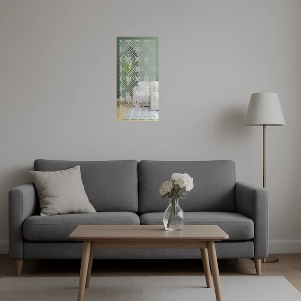 Modern Dekoratif Çiçek ve Abstrakt Aynalı Tablo - Resim 5