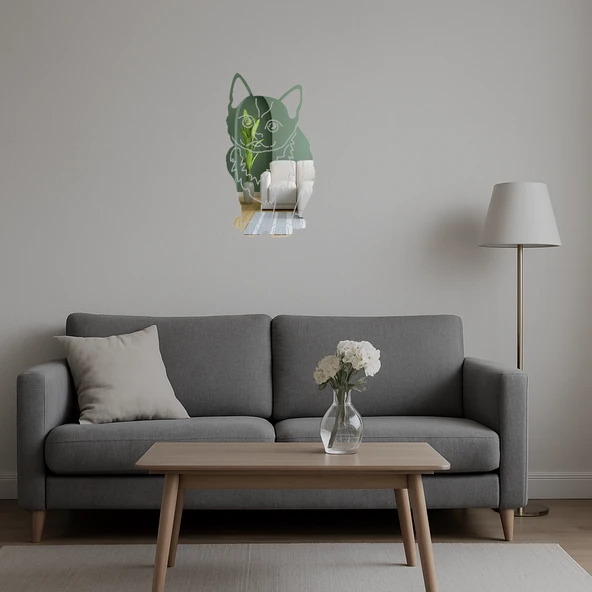 Minimalist Kedi Temalı Dekoratif Aynalı Tablo - Resim 5