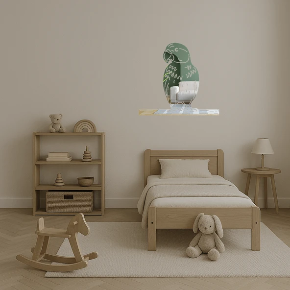 Yeşil Papağan Dekoratif  Duvar Aynalı Tablosu - Resim 4