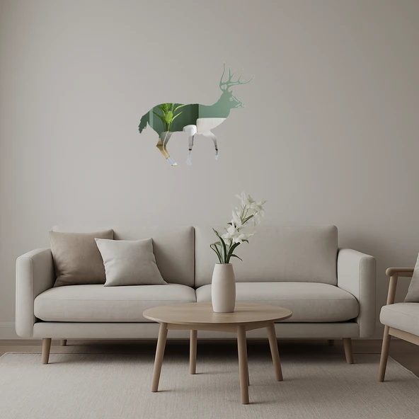 Ahşap Siluet Geyik Dekoratif İç Mekan Aynalı Tablosu ürün görseli