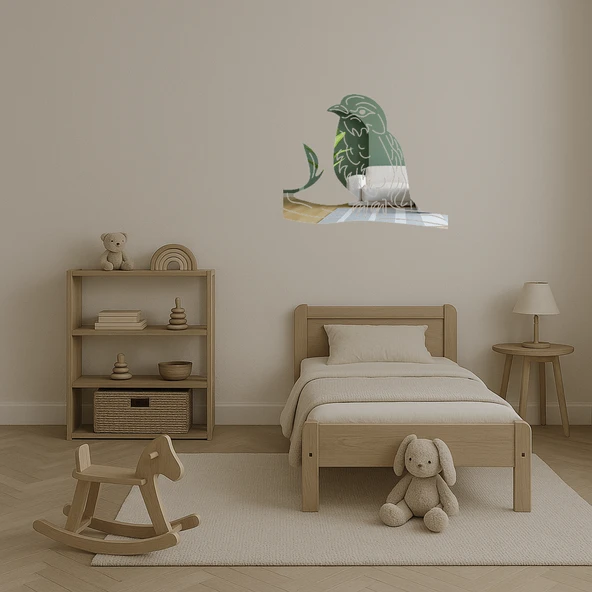 Daldaki Leila Göğüslü Mavi Kuş Aynalı Tablosu - Resim 2