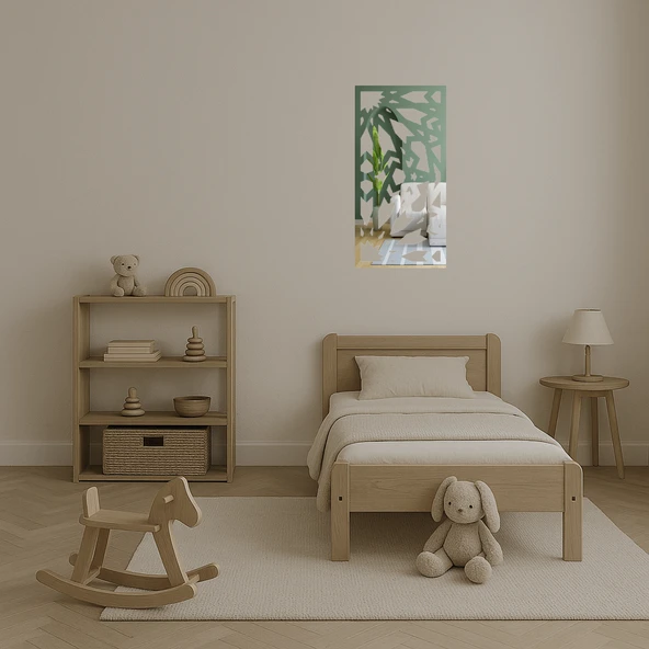 Abstrakt ve Çiçek Desenli Ahşap Dekoratif Aynalı Tablo - Resim 5