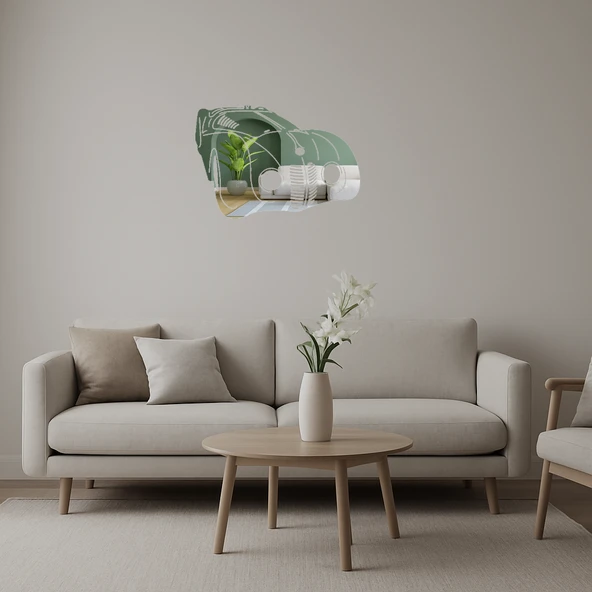 Retro Araba Desenli  Duvar Aynalı Tablosu ürün görseli