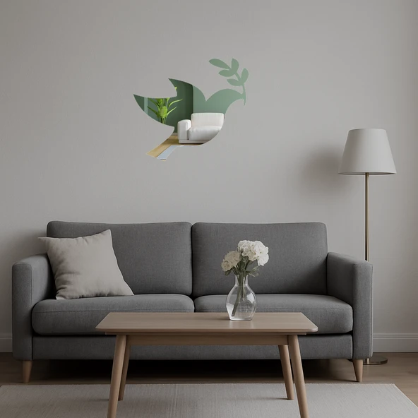 Barış Güvercini ve Zeytin Dalı Dekoratif Aynalı Tablo - Resim 2