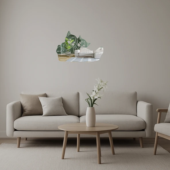 Sepetteki İki Kedi Aynalı Tablosu ürün görseli