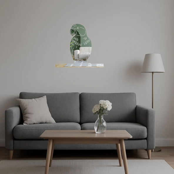 Yeşil Papağan Dekoratif  Duvar Aynalı Tablosu - Resim 5