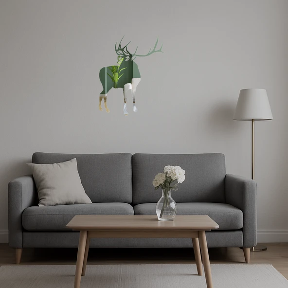 Geyik ve Ağaç Siluetli Dekoratif Aynalı Tablo - Resim 5