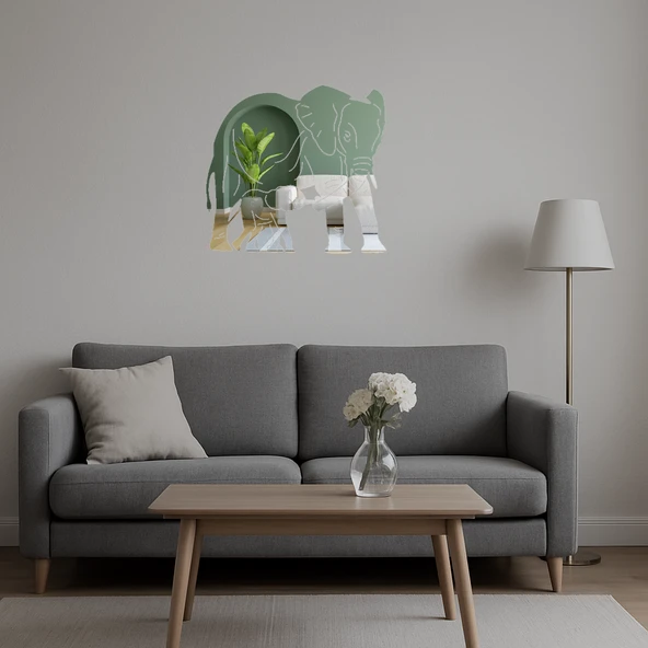 Anne ve Yavru Fil Dekoratif Aynalı Tablo - Resim 5