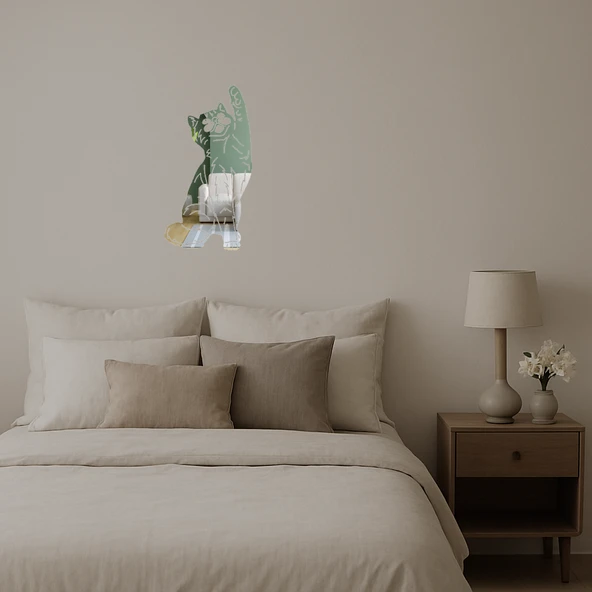 Oynayan Sevimli Kedi Aynalı Tablosu - Resim 3