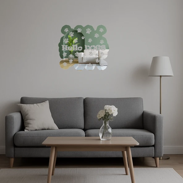 Hello Yazılı Sevimli Köpekler Aynalı Tablosu - Resim 5