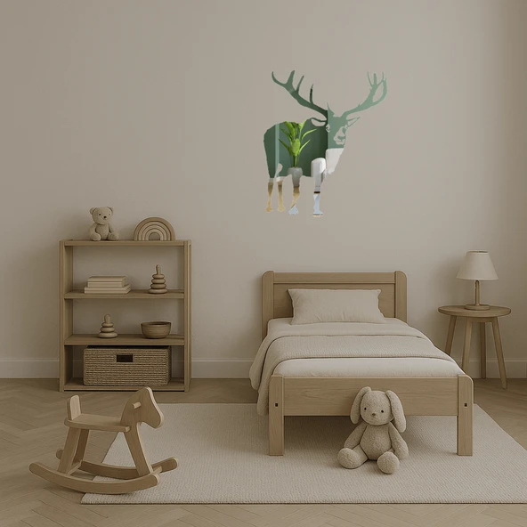 Siluet Geyik ve Ağaç Dekoratif Aynalı Tablo - Resim 2