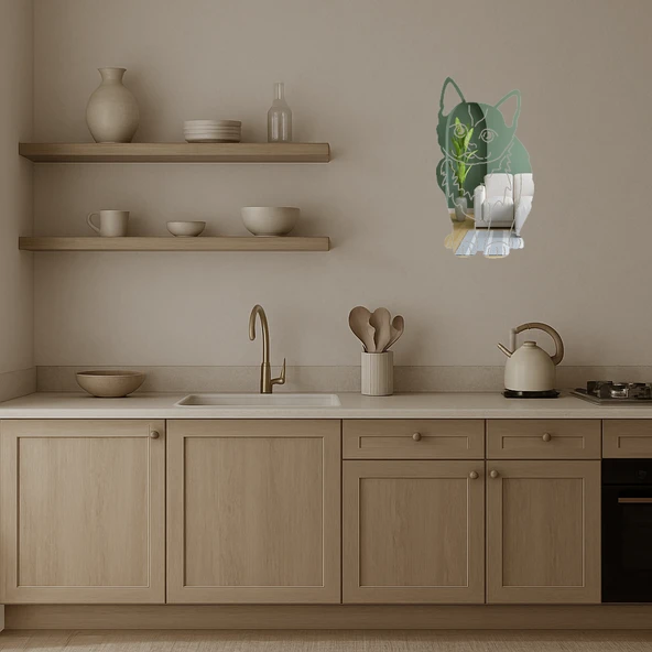 Minimalist Kedi Temalı Dekoratif Aynalı Tablo - Resim 3