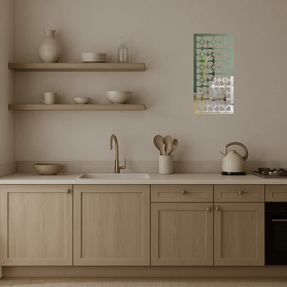 Modern Çiçek Motifli  Duvar Aynalı Tablosu - Resim 3