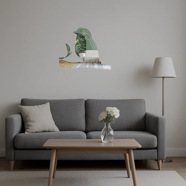 Daldaki Leila Göğüslü Mavi Kuş Aynalı Tablosu - Resim 5