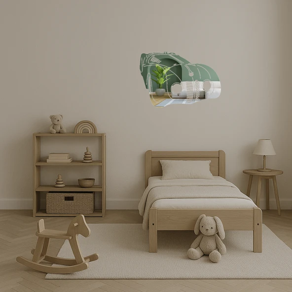 Retro Araba Desenli  Duvar Aynalı Tablosu - Resim 4