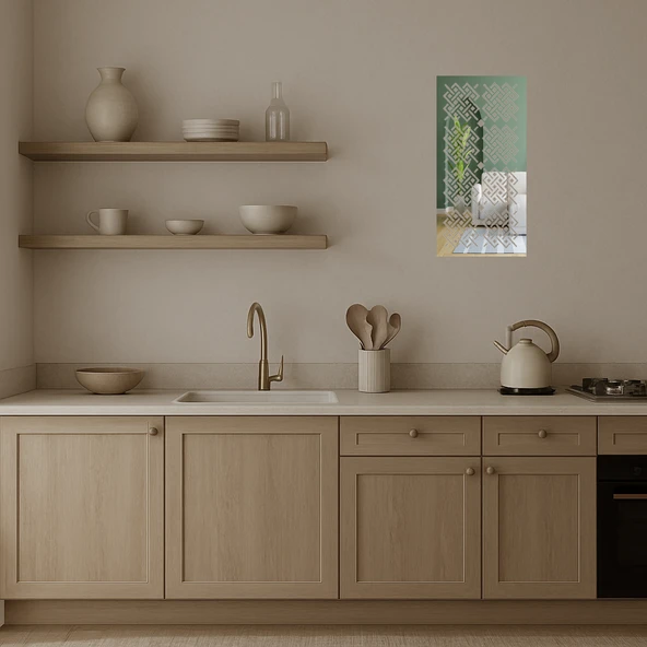 Geometrik Çiçek Desenli  Dekoratif Aynalı Tablo - Resim 3