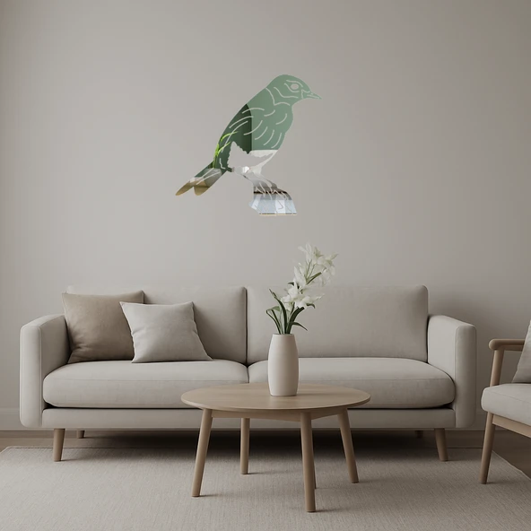 Kuş ve Çiçek Dekoratif Aynalı Tablo - Renkli Bahar ürün görseli