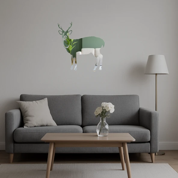 Geyik ve Doğa Siluetli Aynalı Tablo - Resim 5