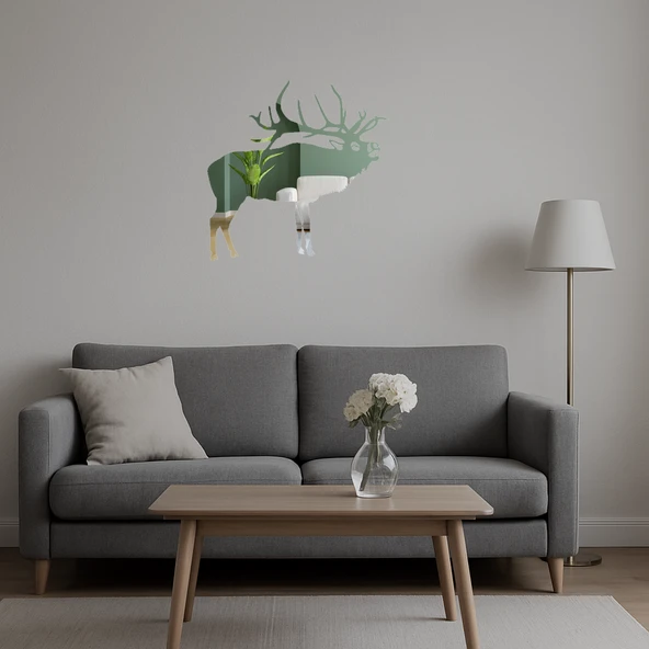 Minimalist Geyik Motifli Duvar Aynalı Tablosu - Resim 5