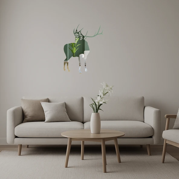 Geyik ve Ağaç Siluetli Dekoratif Aynalı Tablo ürün görseli