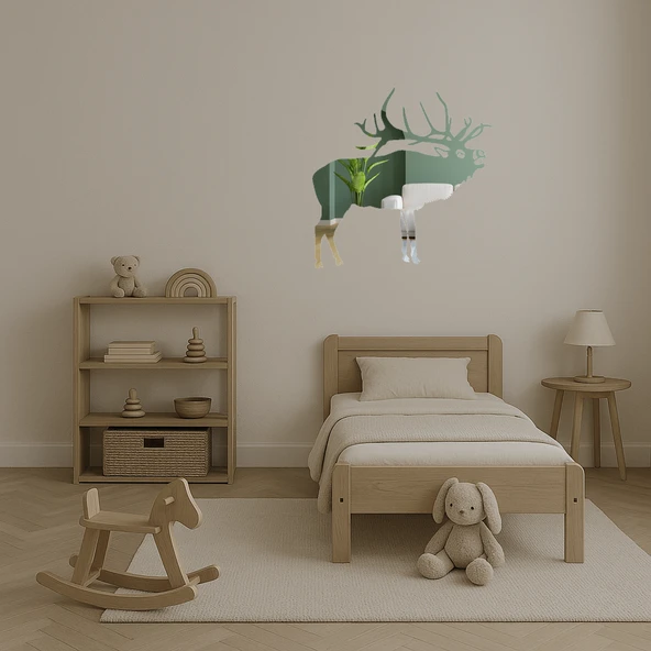 Minimalist Geyik Motifli Duvar Aynalı Tablosu - Resim 2